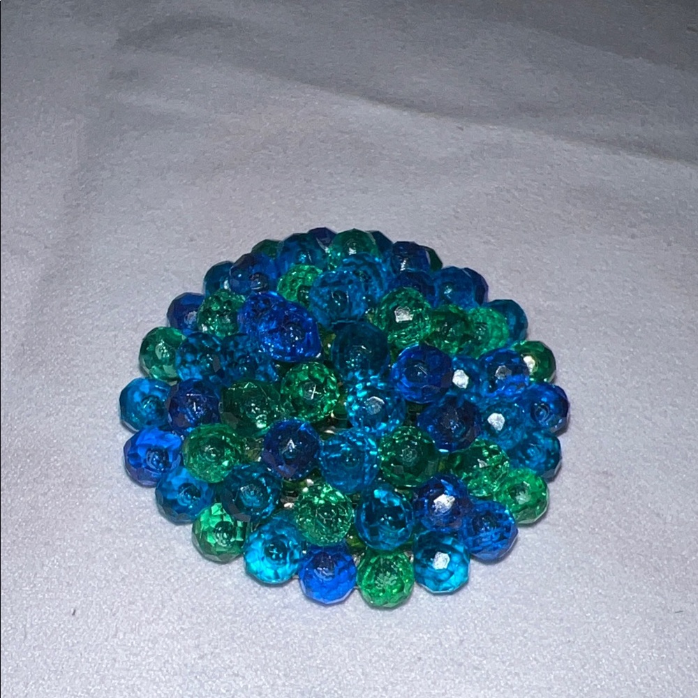 Blue and Green Beaded Brooch